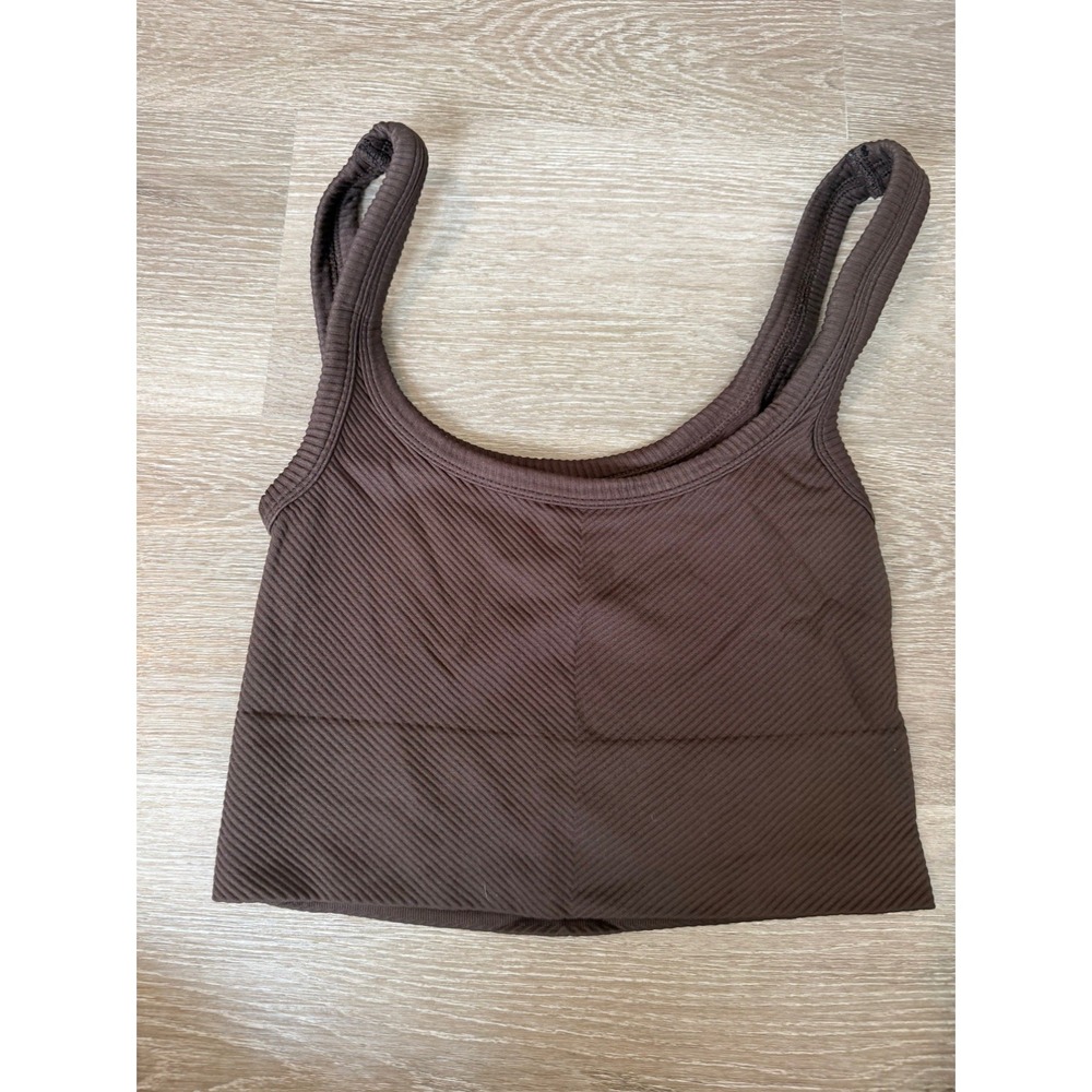 NIKIBIKI Brown Cropped Tank Square Neck Ribbed Sleeveless Top OS